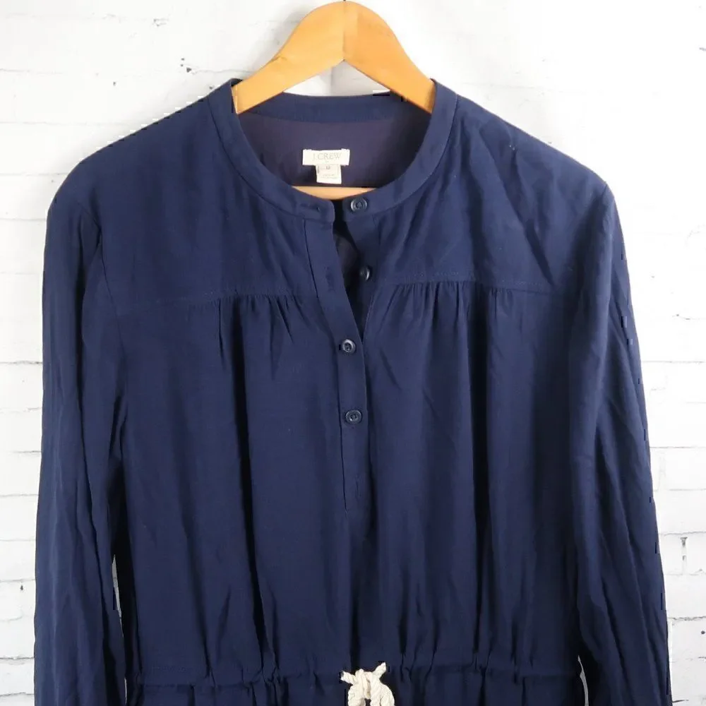 J. CREW BLUE LONG SLEEVE 1/2 BUTTON DOWN TIE WAIST MIDI DRESS SIZE MEDIUM